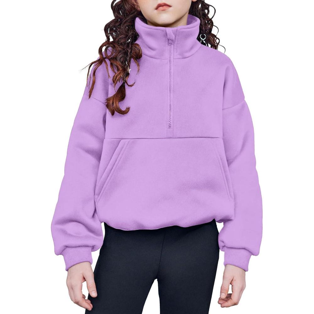 imageArshiner Girls Half Zip Sweatshirt with Drawstring Hem Fleece Quarter Zip Pullover Sweatshirts Fall Clothes for Teen GirlPurple
