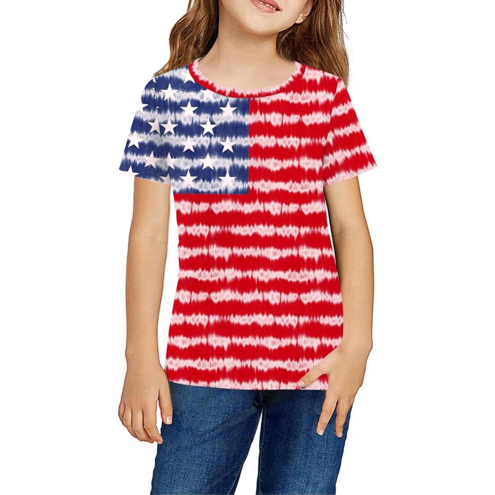 imageArshiner Girls July 4th American Flag T Shirts Patriotic Short Sleeves Shirts Blouse Tops TeeUsa Flag 2