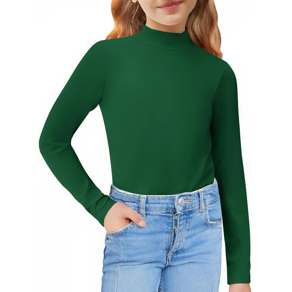 imageArshiner Girls Long Sleeve Mock Turtleneck Shirts Slim Fit Casual Base Layer Top TeeGreen