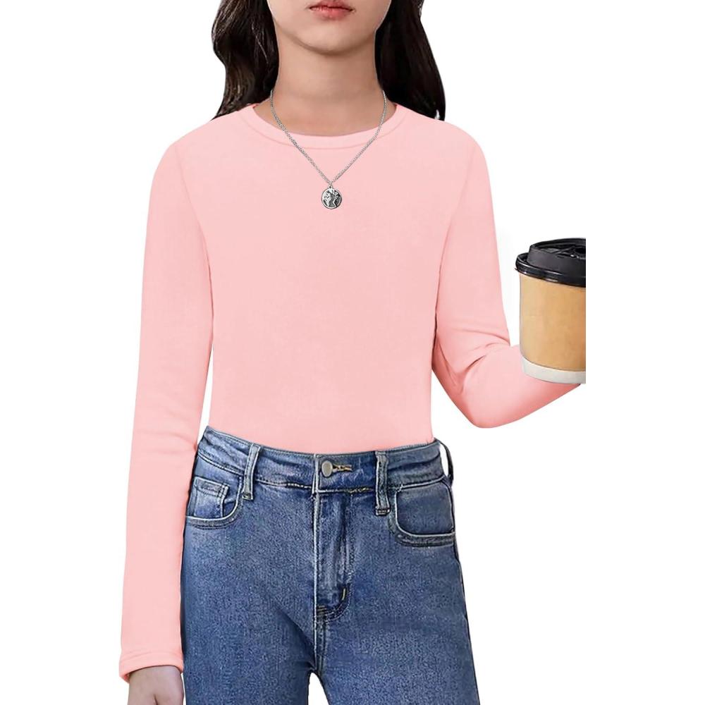 imageArshiner Girls Long Sleeve Shirts Thermal Crew Neck Tunic Basic Tops Blouse Tee 312 YearsPink