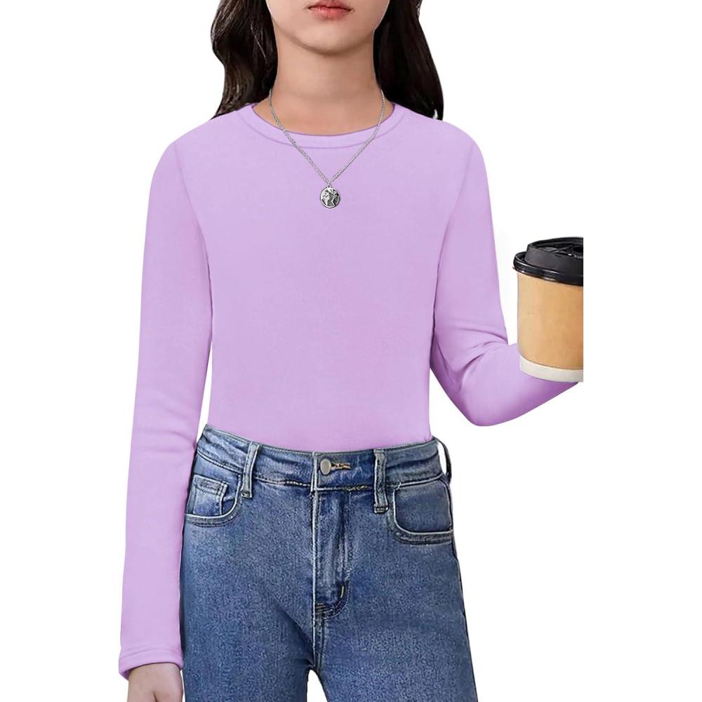 imageArshiner Girls Long Sleeve Shirts Thermal Crew Neck Tunic Basic Tops Blouse Tee 312 YearsPurple