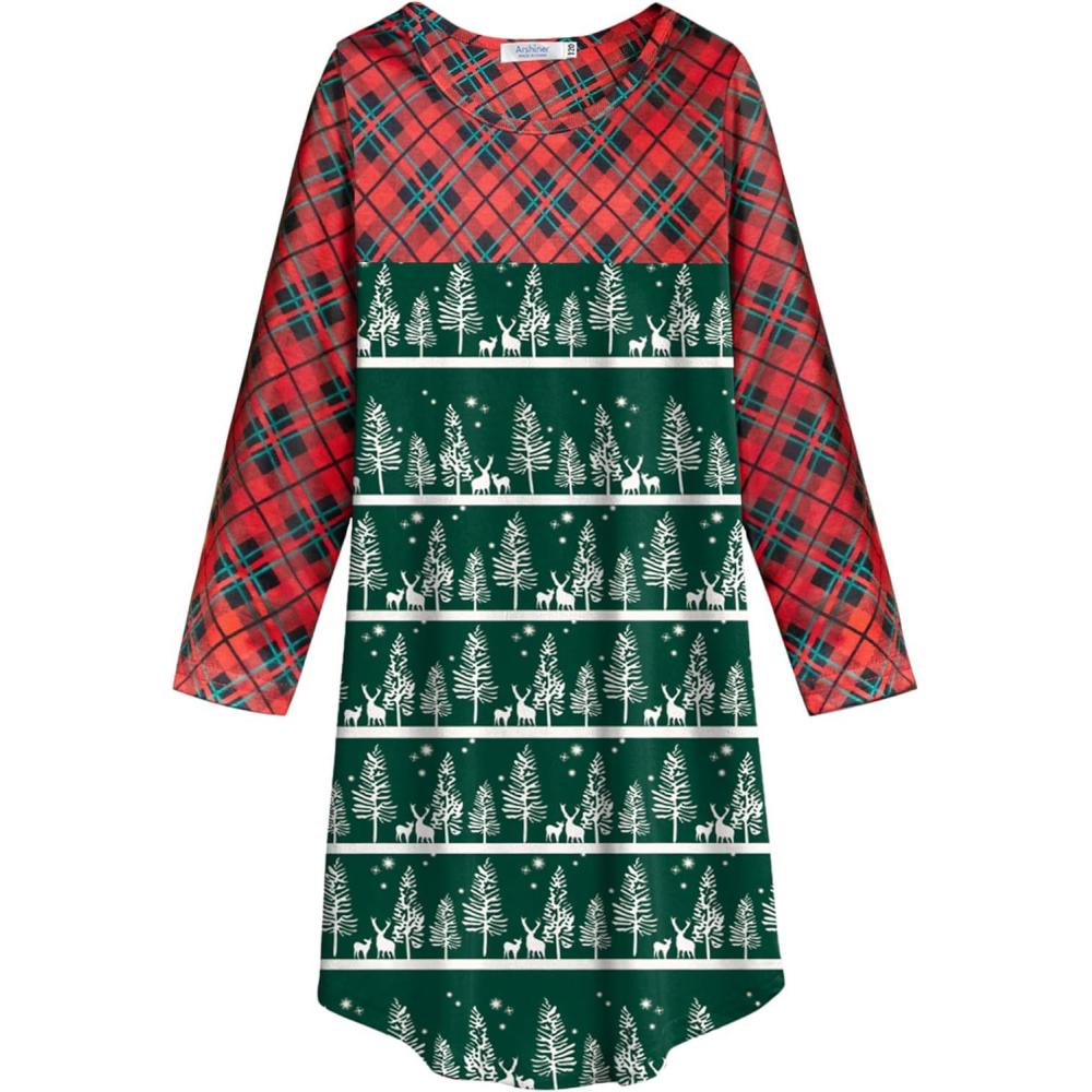 imageArshiner Girls Nightgowns Long Sleeve Print Pajamas Nightdress for Kids Soft Sleep Wear NightiesChristmas
