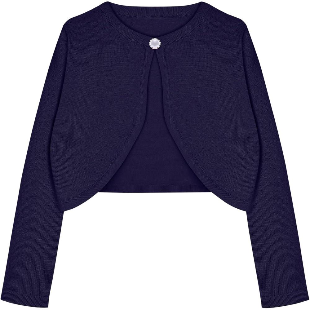 imageArshiner Girls Open Front Shrug Cardigan Kids Children Knit Long Sleeve Bolero with Button ClosureNavy Blue