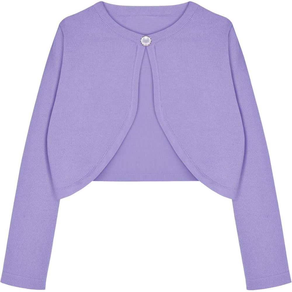 imageArshiner Girls Open Front Shrug Cardigan Kids Children Knit Long Sleeve Bolero with Button ClosurePurple