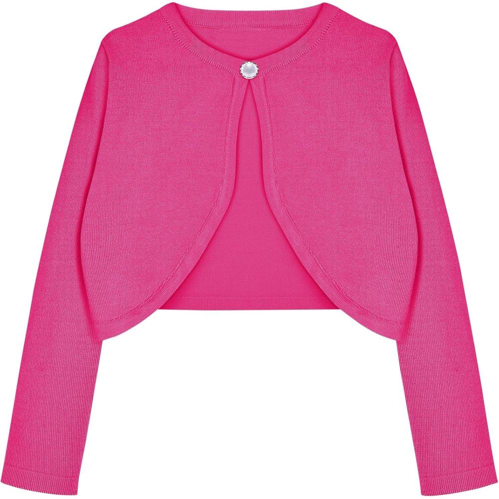 imageArshiner Girls Open Front Shrug Cardigan Kids Children Knit Long Sleeve Bolero with Button ClosureRose Red