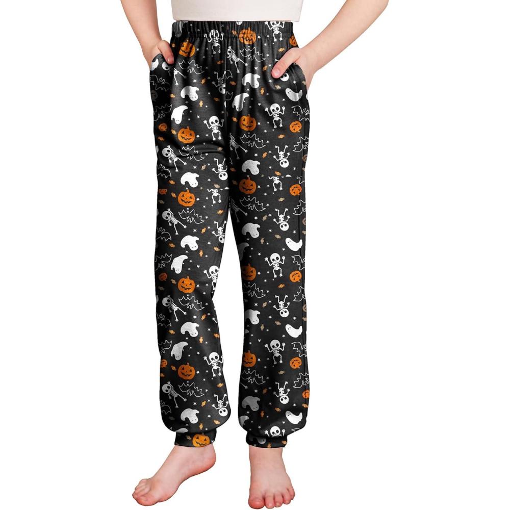 imageArshiner Girls Pajama Pants Kids Plaid Pj Pants Comfy Lounge Sleepwear Bottoms with PocketsBlack Halloween