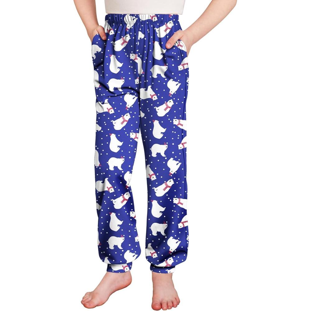imageArshiner Girls Pajama Pants Kids Plaid Pj Pants Comfy Lounge Sleepwear Bottoms with PocketsChristmas Polar Bearblue