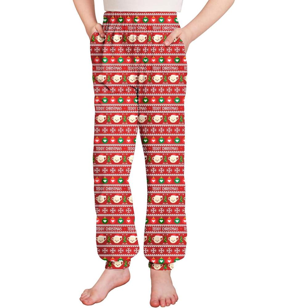 imageArshiner Girls Pajama Pants Kids Plaid Pj Pants Comfy Lounge Sleepwear Bottoms with PocketsChristmas Teddy