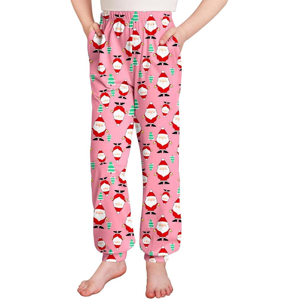 imageArshiner Girls Pajama Pants Kids Plaid Pj Pants Comfy Lounge Sleepwear Bottoms with PocketsPink Christmas