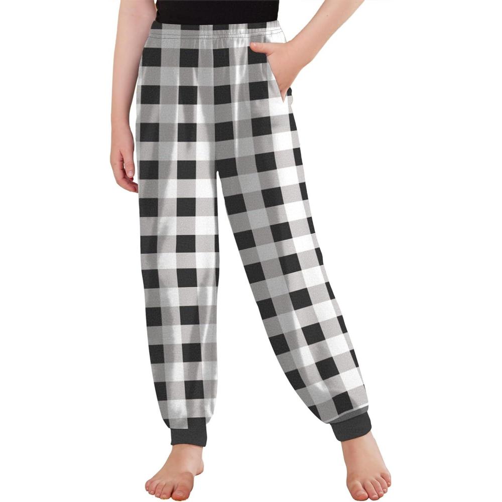 imageArshiner Girls Pajama Pants Kids Plaid Pj Pants Comfy Lounge Sleepwear Bottoms with PocketsPlaidblack  White
