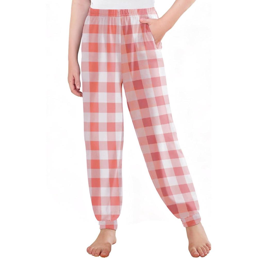 imageArshiner Girls Pajama Pants Kids Plaid Pj Pants Comfy Lounge Sleepwear Bottoms with PocketsPlaidpink White