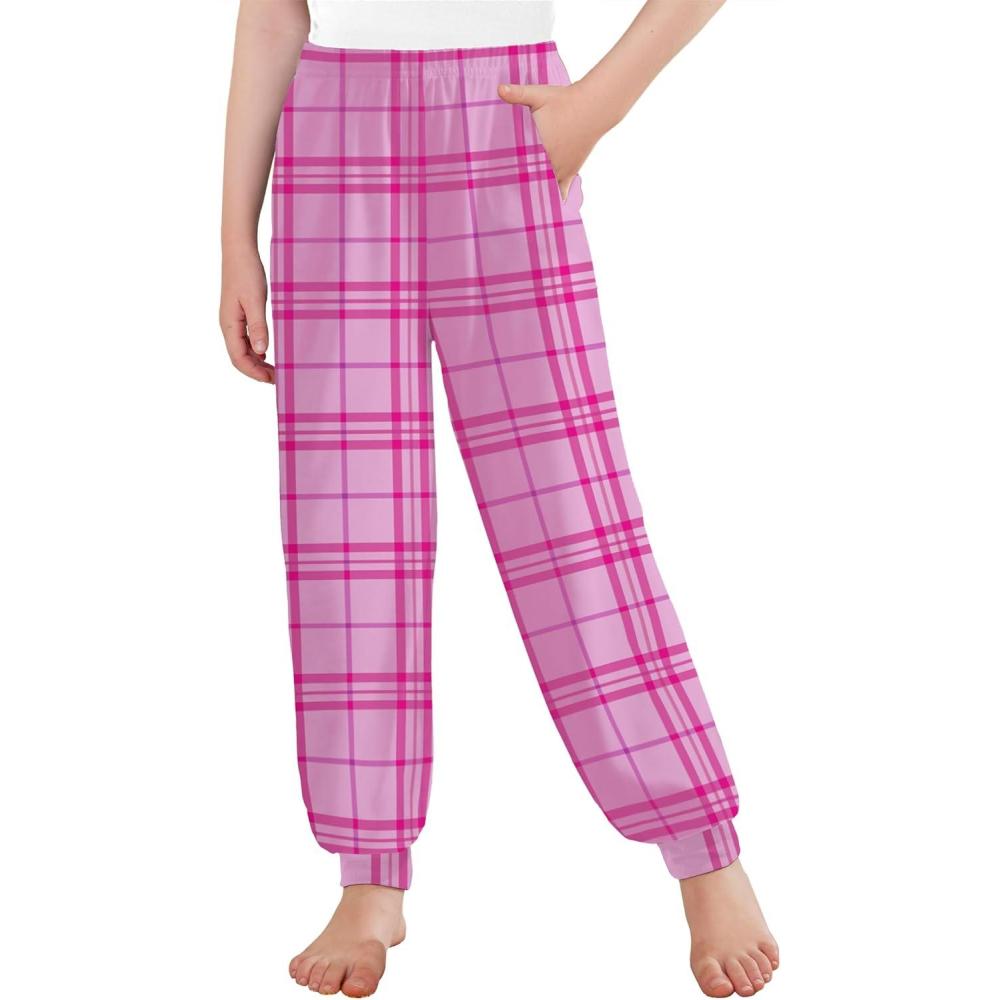 imageArshiner Girls Pajama Pants Kids Plaid Pj Pants Comfy Lounge Sleepwear Bottoms with PocketsPlaidpink