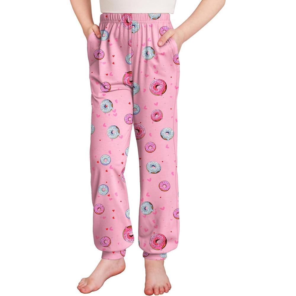 imageArshiner Girls Pajama Pants Kids Plaid Pj Pants Comfy Lounge Sleepwear Bottoms with PocketsPrinteddonut on Pink