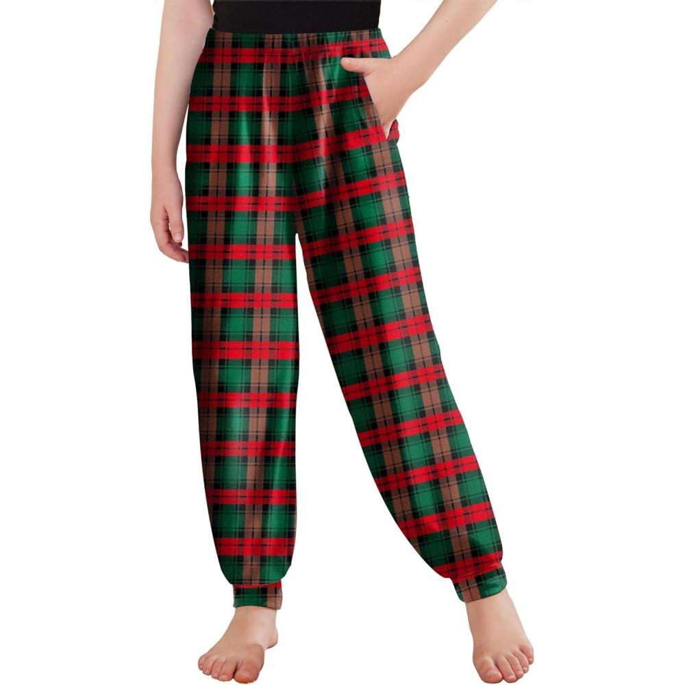imageArshiner Girls Pajama Pants Kids Plaid Pj Pants Comfy Lounge Sleepwear Bottoms with PocketsRed Green Plaid