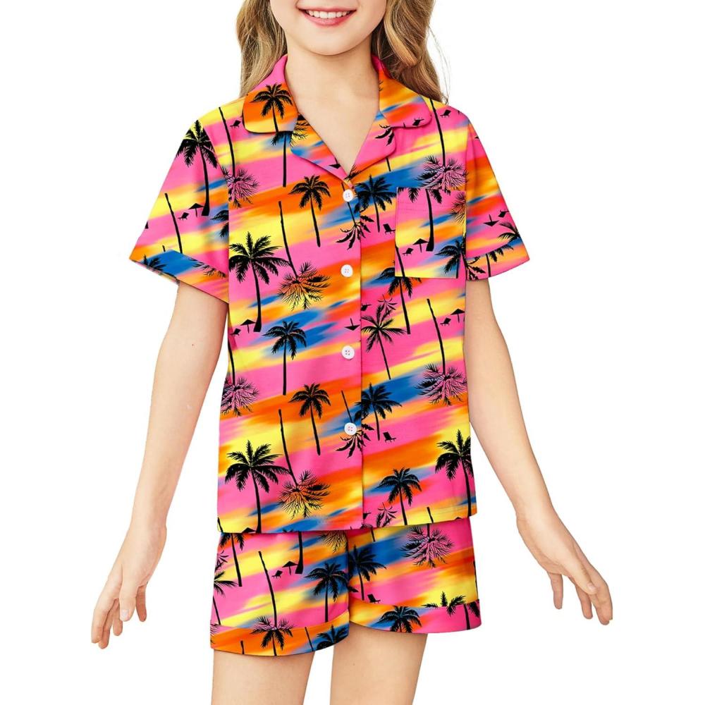 imageArshiner Girls Pajamas Sets Short Sleeve Kids Pjs Button Down Sleepwear for 413YOrange Tree Tiedye