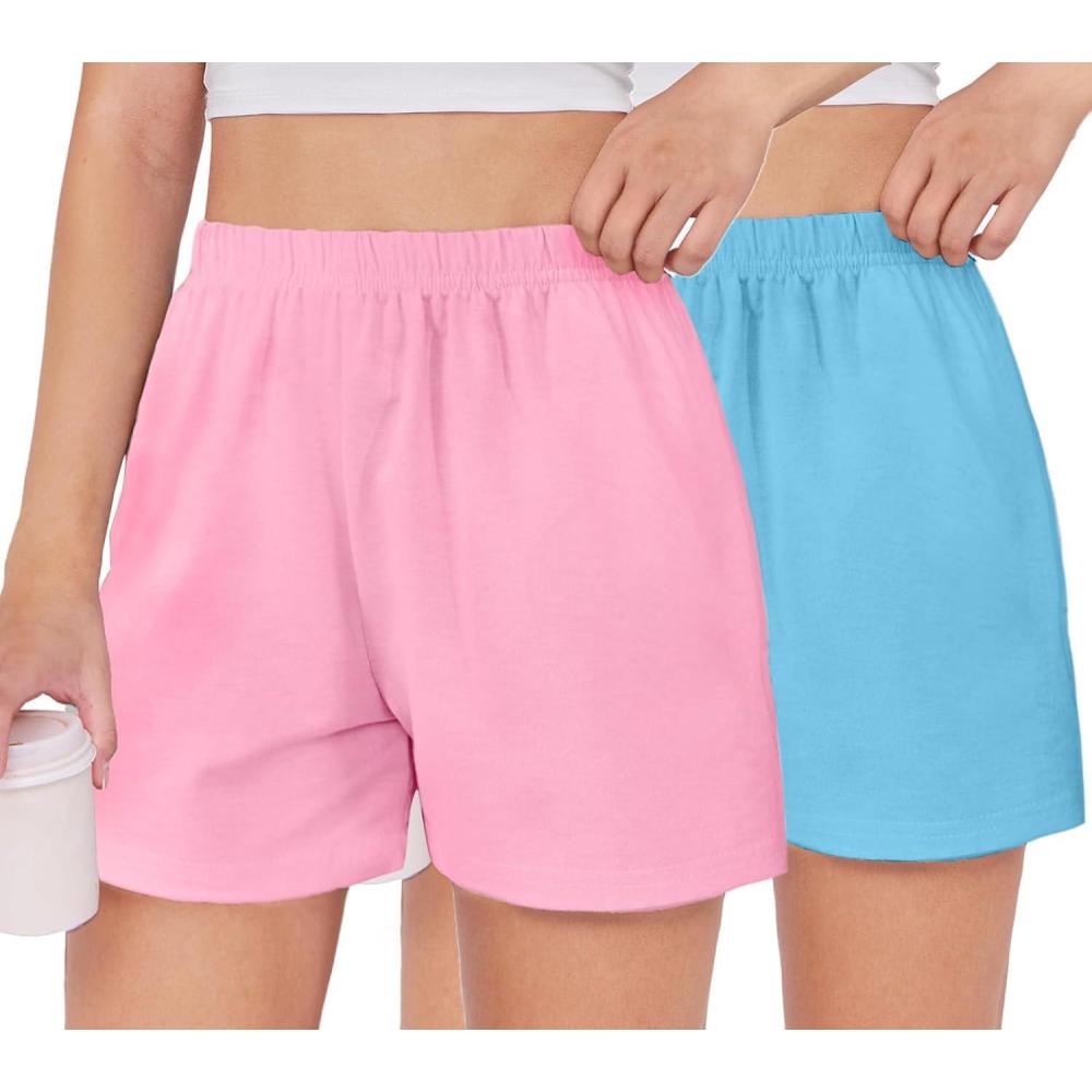 imageArshiner Girls Pajamas Shorts Casual Summer Lounge Sleep Pj 2Pack Plaid Shorts Beach BottomsPink  Blue