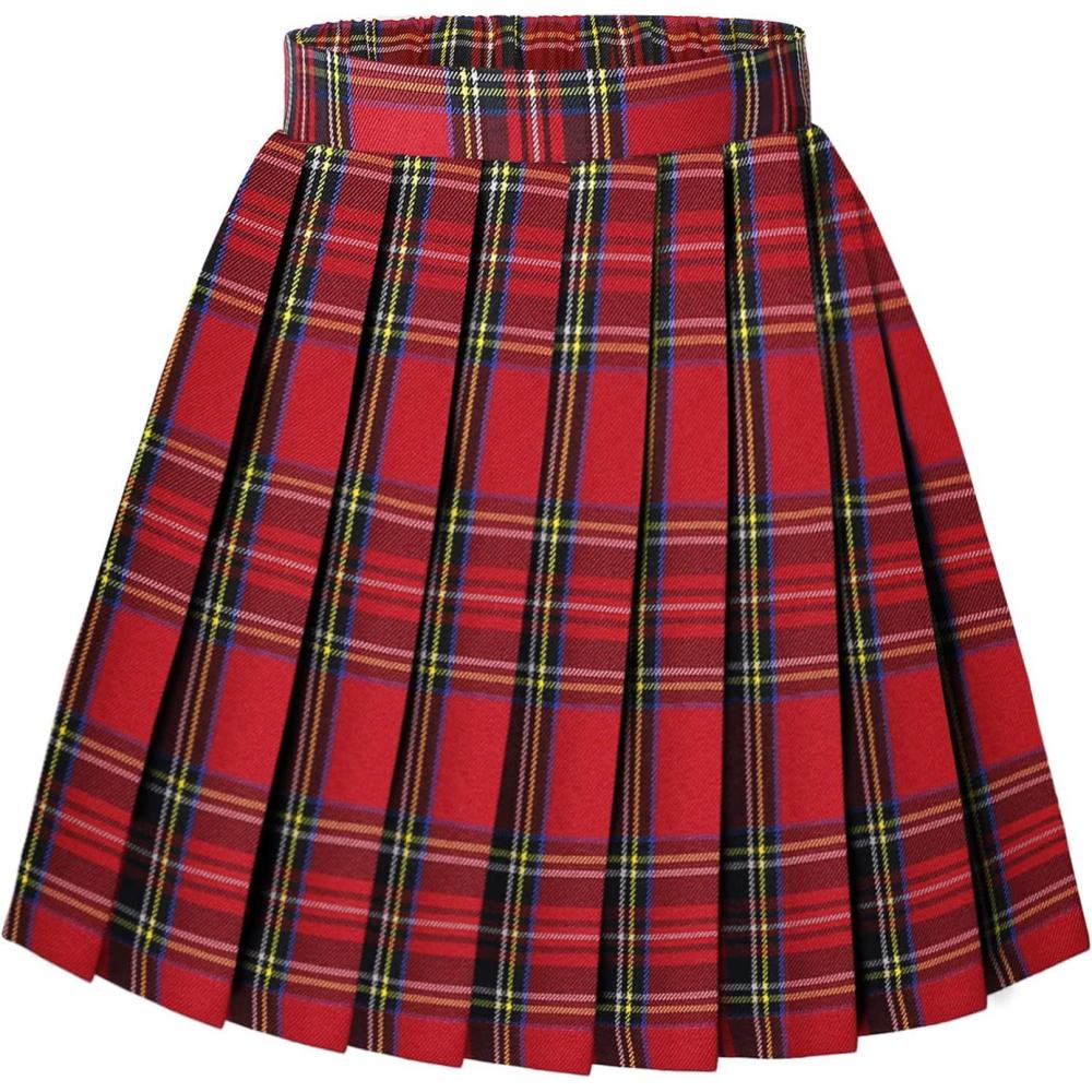 imageArshiner Girls Pleated Skirt High Waisted Plaid Aline Skirts with Lining Shorts School Uniform