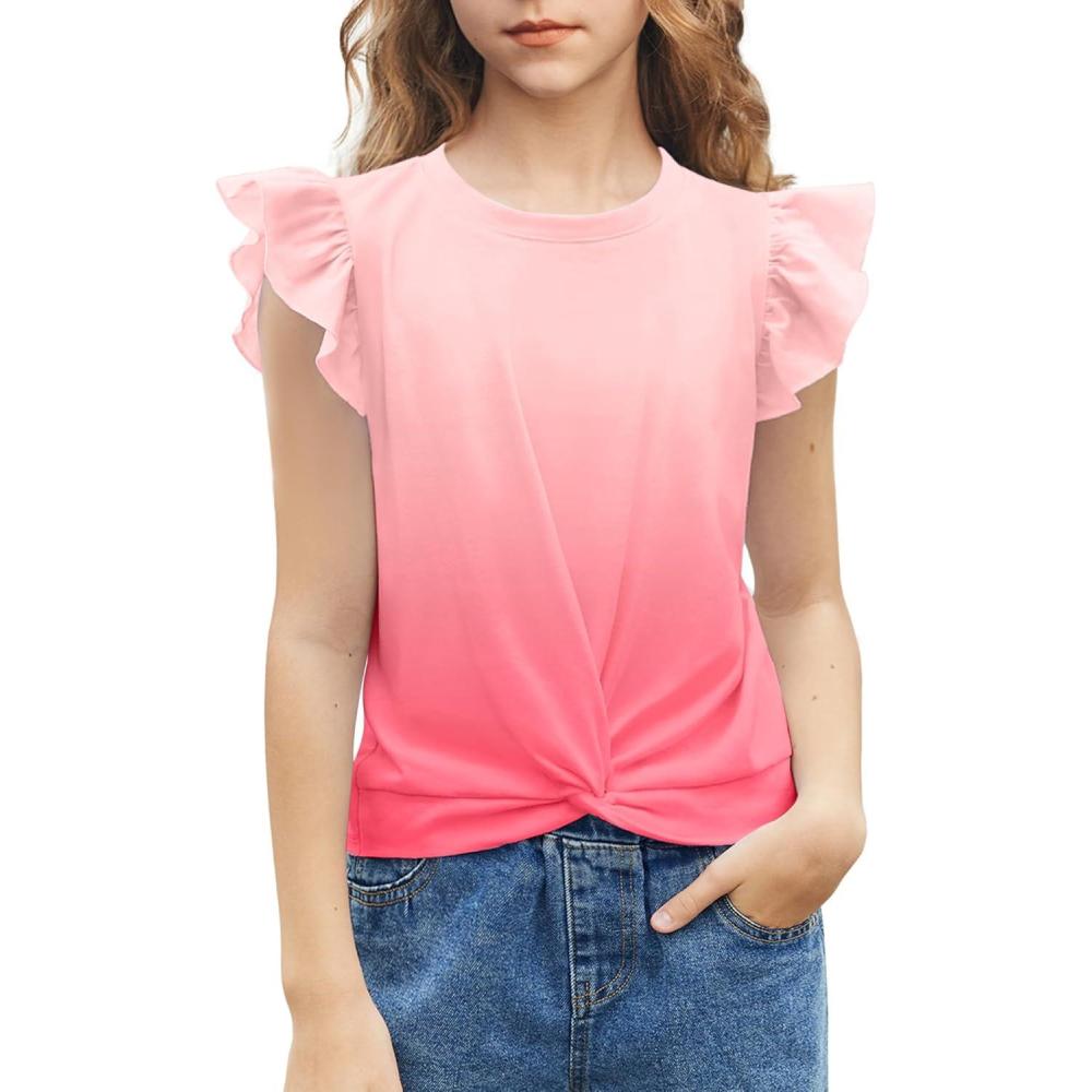 imageArshiner Girls Shirt ShortSleeve Twist Front TShirt for Girls with Cute Flying Sleeves Summer Blouse Tunic Tee TopsTie Dye 1