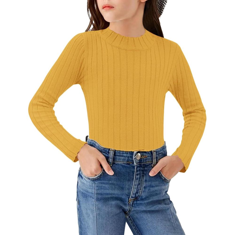 imageArshiner Girls Shirts Half Turtleneck Long Sleeve Tops Casual Knitted Slim Fit Pullover Blouse TeeGinger Color