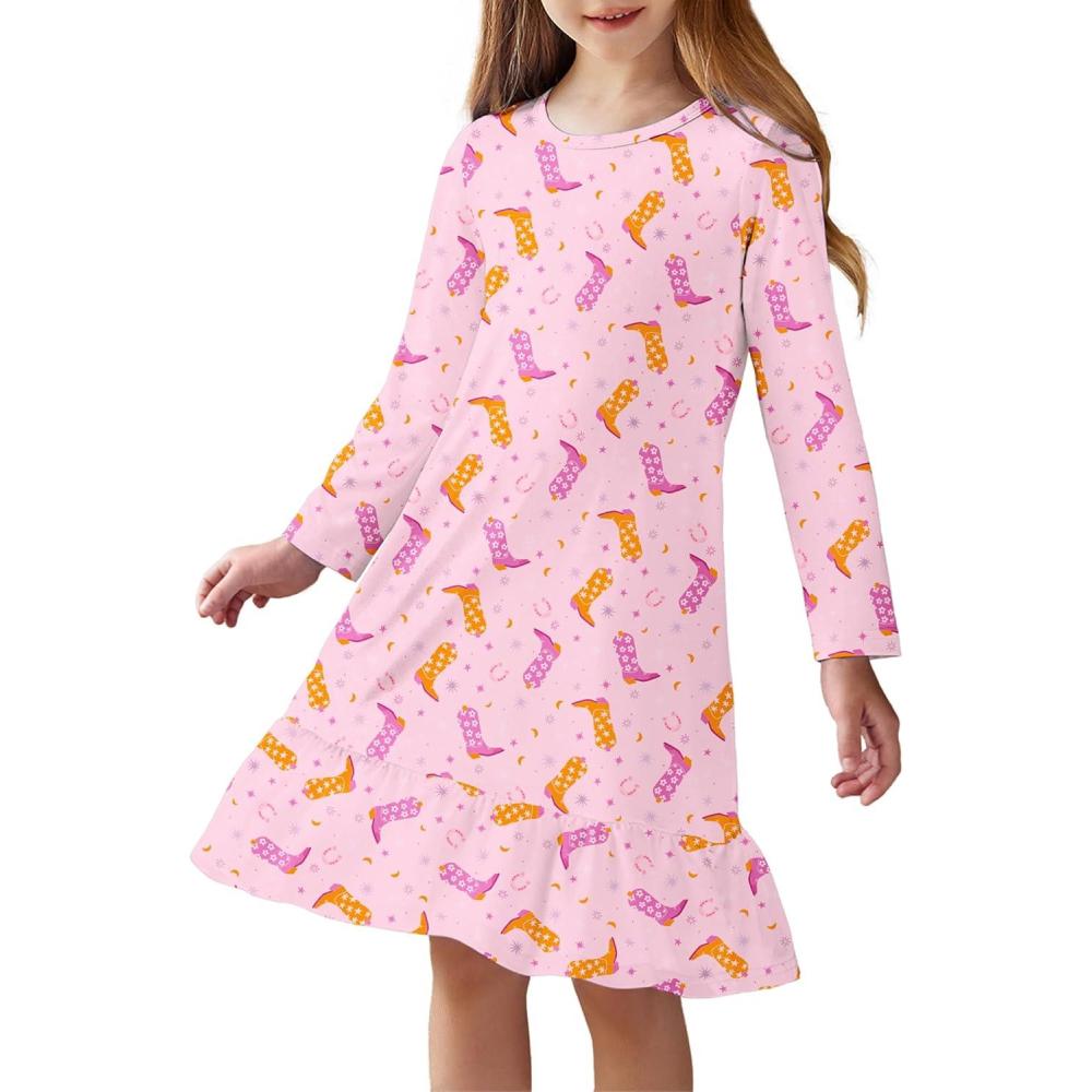 imageArshiner Girls Sleepwear Long Sleeve Cute Nightgown Nightie Pajama DressPink Boots