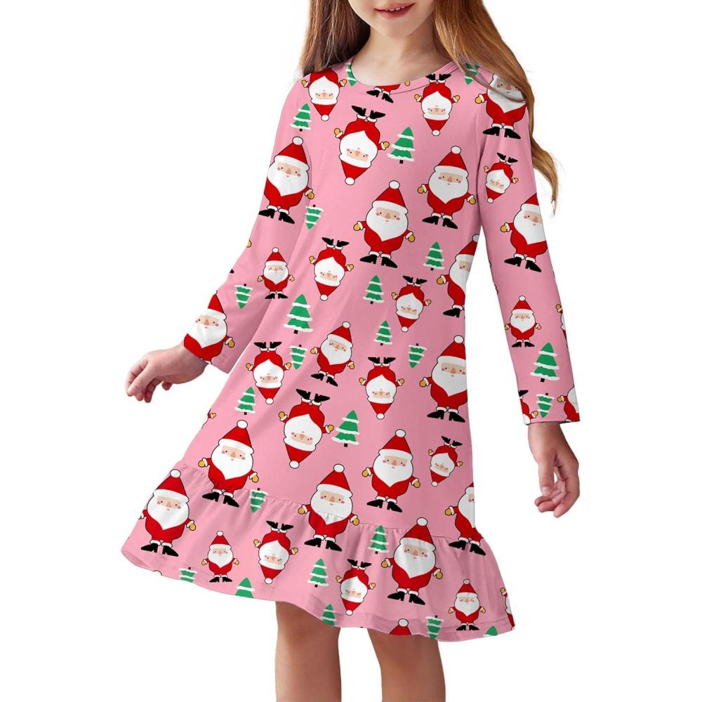 imageArshiner Girls Sleepwear Long Sleeve Cute Nightgown Nightie Pajama DressPink Christmas