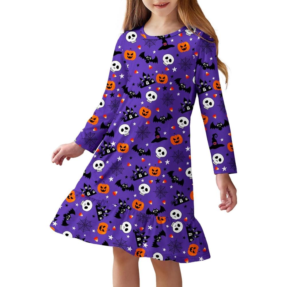 imageArshiner Girls Sleepwear Long Sleeve Cute Nightgown Nightie Pajama DressPurple Halloween