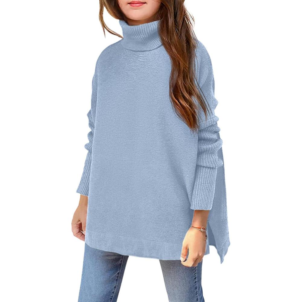 imageArshiner Girls Sweaters Turtleneck Kids Tunic Long Sleeve Knit Chunky Pullover Jumper TopsLight Blue