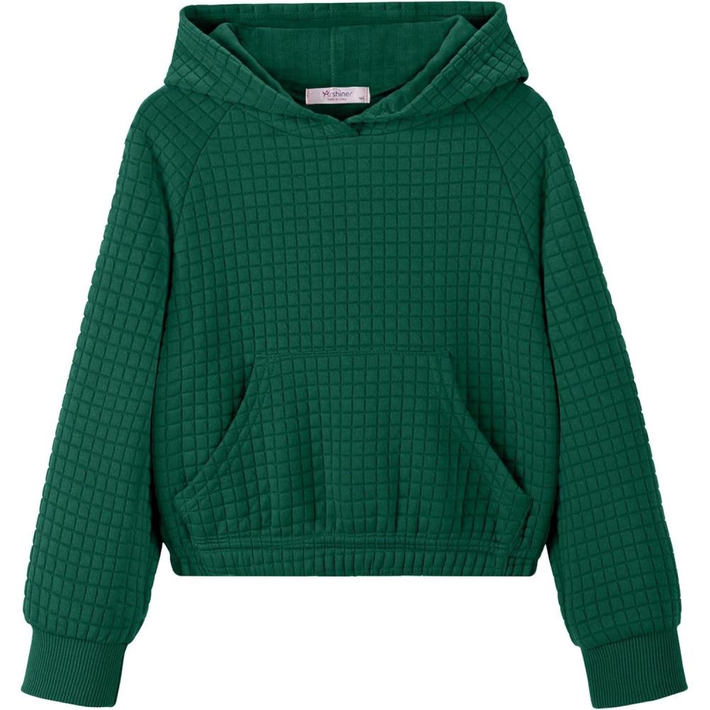 imageArshiner Girls Sweatshirt Teen Waffle Cropped Hoodies Casual Long Sleeve Cute Pullover TopsDark Green