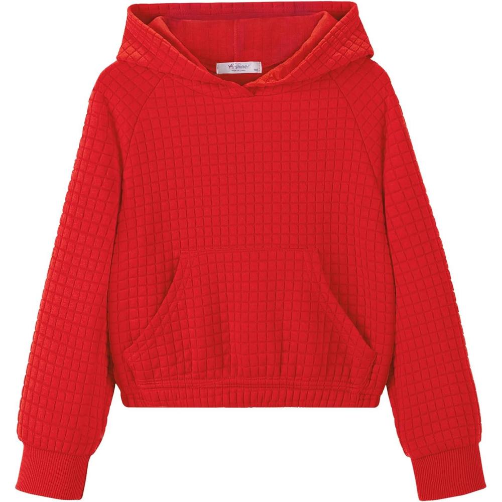 imageArshiner Girls Sweatshirt Teen Waffle Cropped Hoodies Casual Long Sleeve Cute Pullover TopsRed