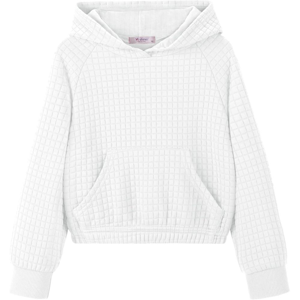 imageArshiner Girls Sweatshirt Teen Waffle Cropped Hoodies Casual Long Sleeve Cute Pullover TopsWhite