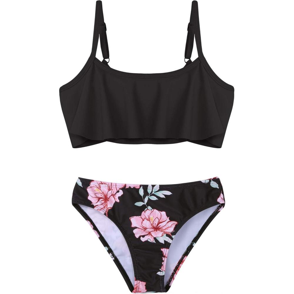 imageArshiner Girls Swimsuit Two Pieces Bikini Set Ruffle Bathing Suits Flounced Tankini SwimwearPat1