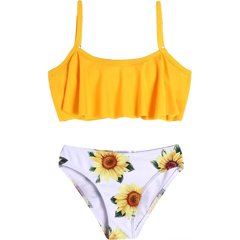 imageArshiner Girls Swimsuit Two Pieces Bikini Set Ruffle Bathing Suits Flounced Tankini SwimwearPat5