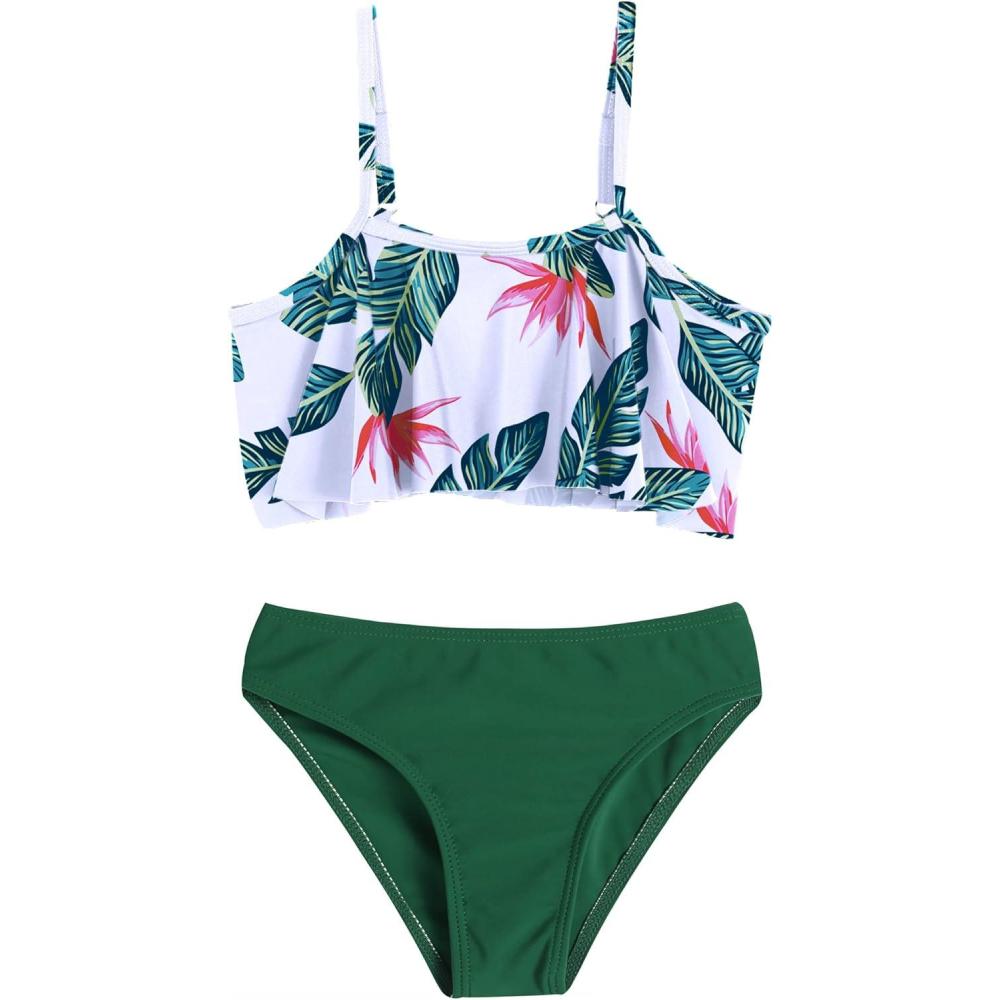 imageArshiner Girls Swimsuit Two Pieces Bikini Set Ruffle Bathing Suits Flounced Tankini SwimwearPat7