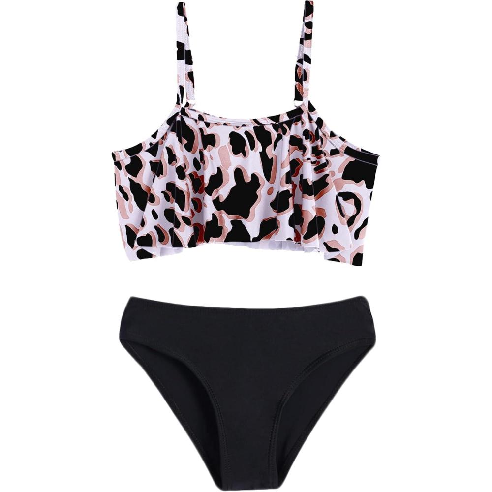imageArshiner Girls Swimsuit Two Pieces Bikini Set Ruffle Bathing Suits Flounced Tankini SwimwearPat8