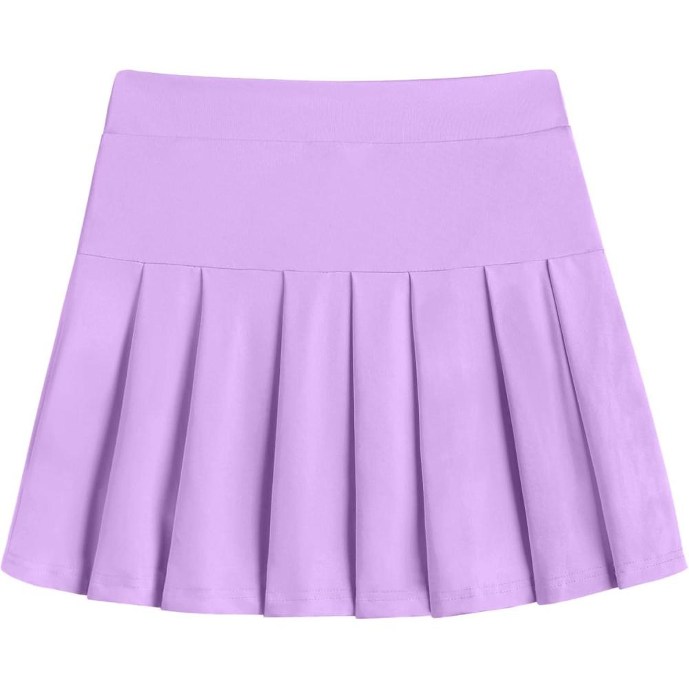 imageArshiner Girls Tennis Skirts with Shorts Athletic Pleated Skirt Workout Performance Skorts with Pockets for Kids 413YLilac
