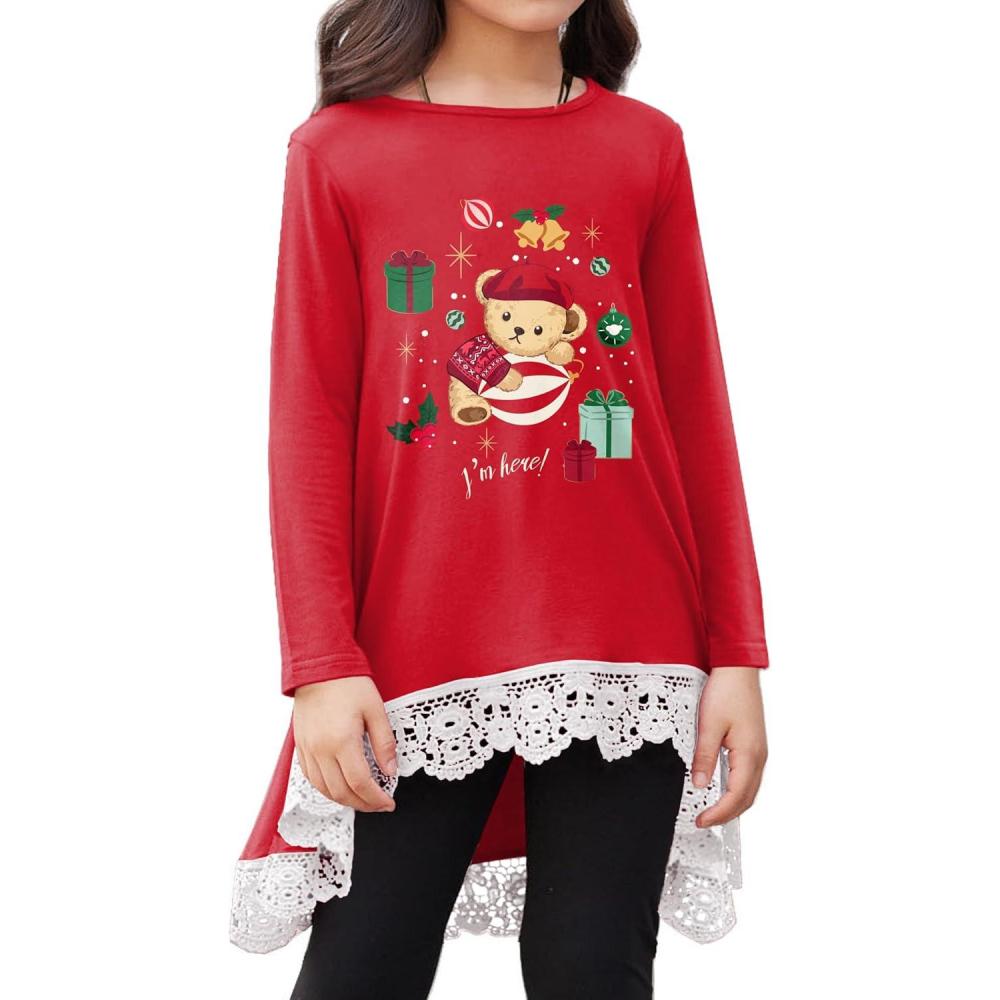 imageArshiner Girls Tunic Tops Casual Basic Loose Soft Swing Pullover Long Blouse TShirt TeeC Christmas Teddy