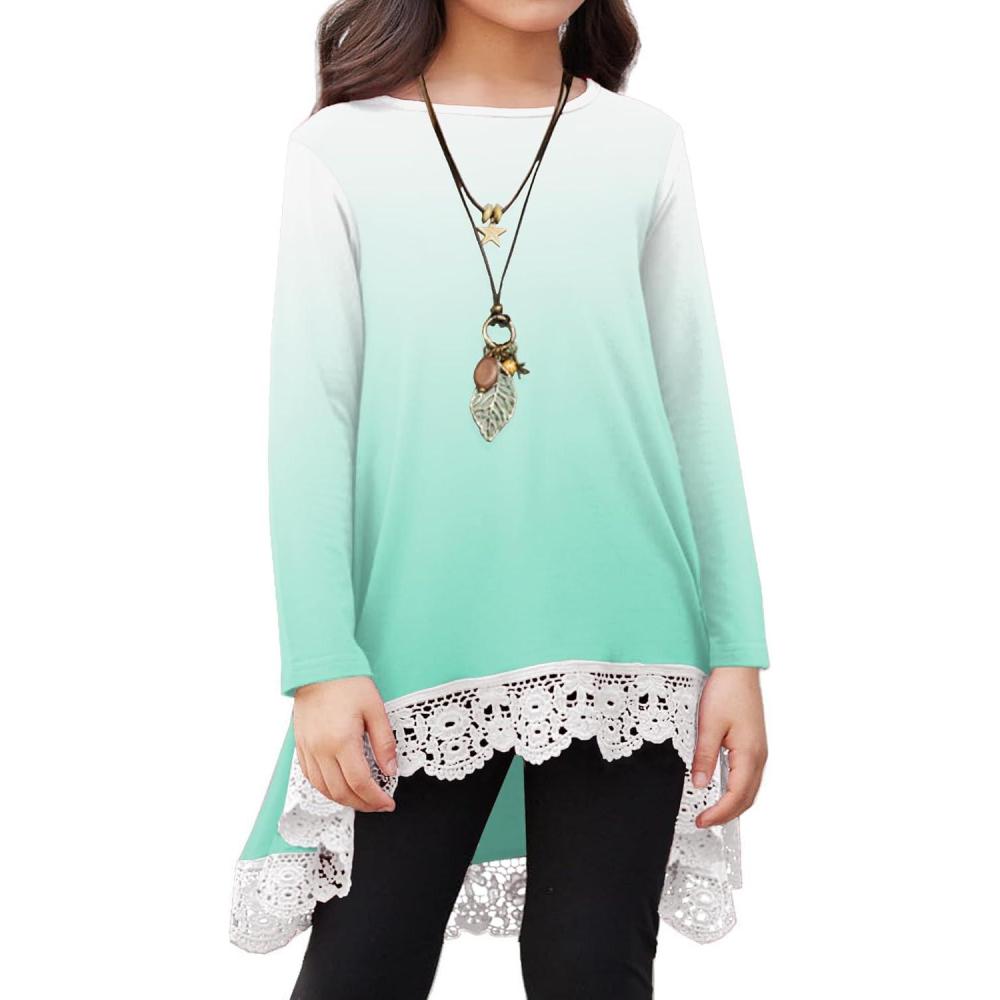 imageArshiner Girls Tunic Tops Casual Basic Loose Soft Swing Pullover Long Blouse TShirt TeeC Gradient Green