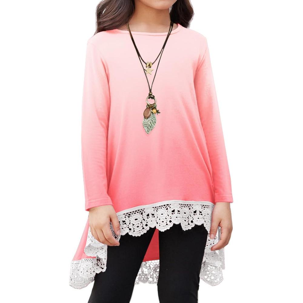 imageArshiner Girls Tunic Tops Casual Basic Loose Soft Swing Pullover Long Blouse TShirt TeeC Gradient Pink
