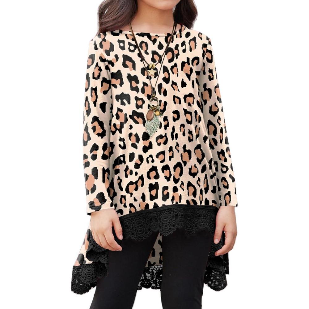 imageArshiner Girls Tunic Tops Casual Basic Loose Soft Swing Pullover Long Blouse TShirt TeeC Leopard Print