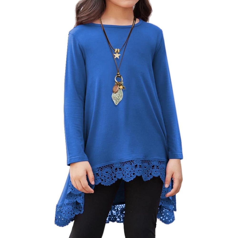 imageArshiner Girls Tunic Tops Casual Basic Loose Soft Swing Pullover Long Blouse TShirt TeeC Royal Blue