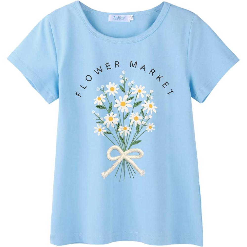 imageArshiner Girls Unicorn Shirts Short Sleeve Flip Sequin TShirt TopsLight Blueflower