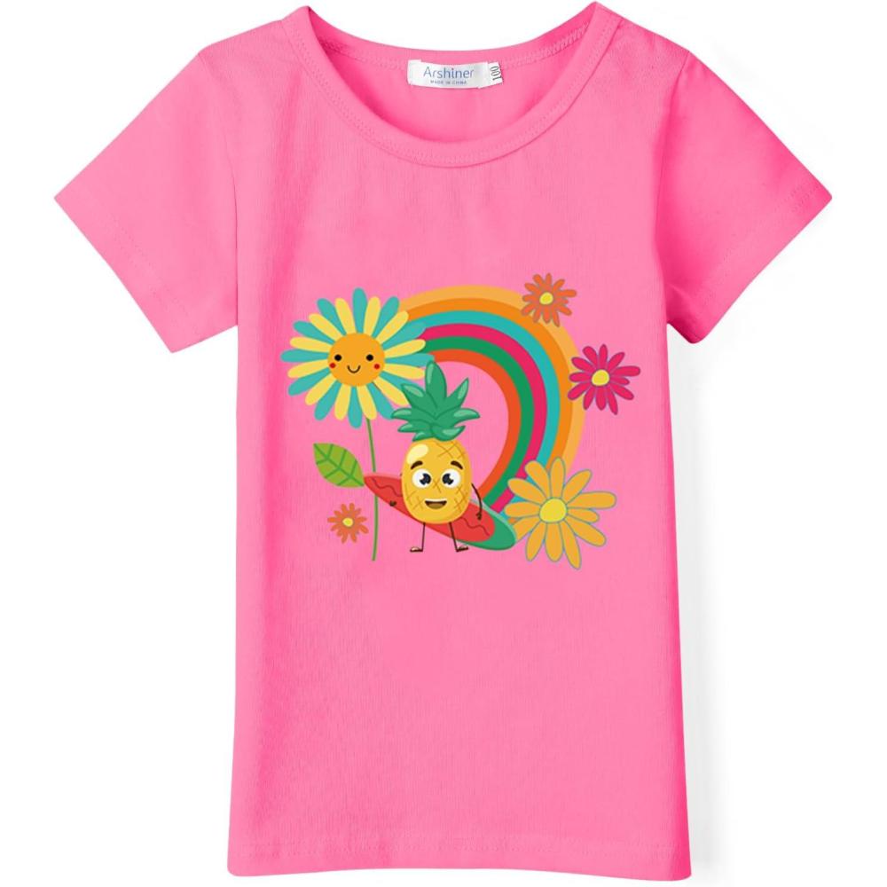 imageArshiner Girls Unicorn Shirts Short Sleeve Flip Sequin TShirt TopsPineappleflowerrainbow