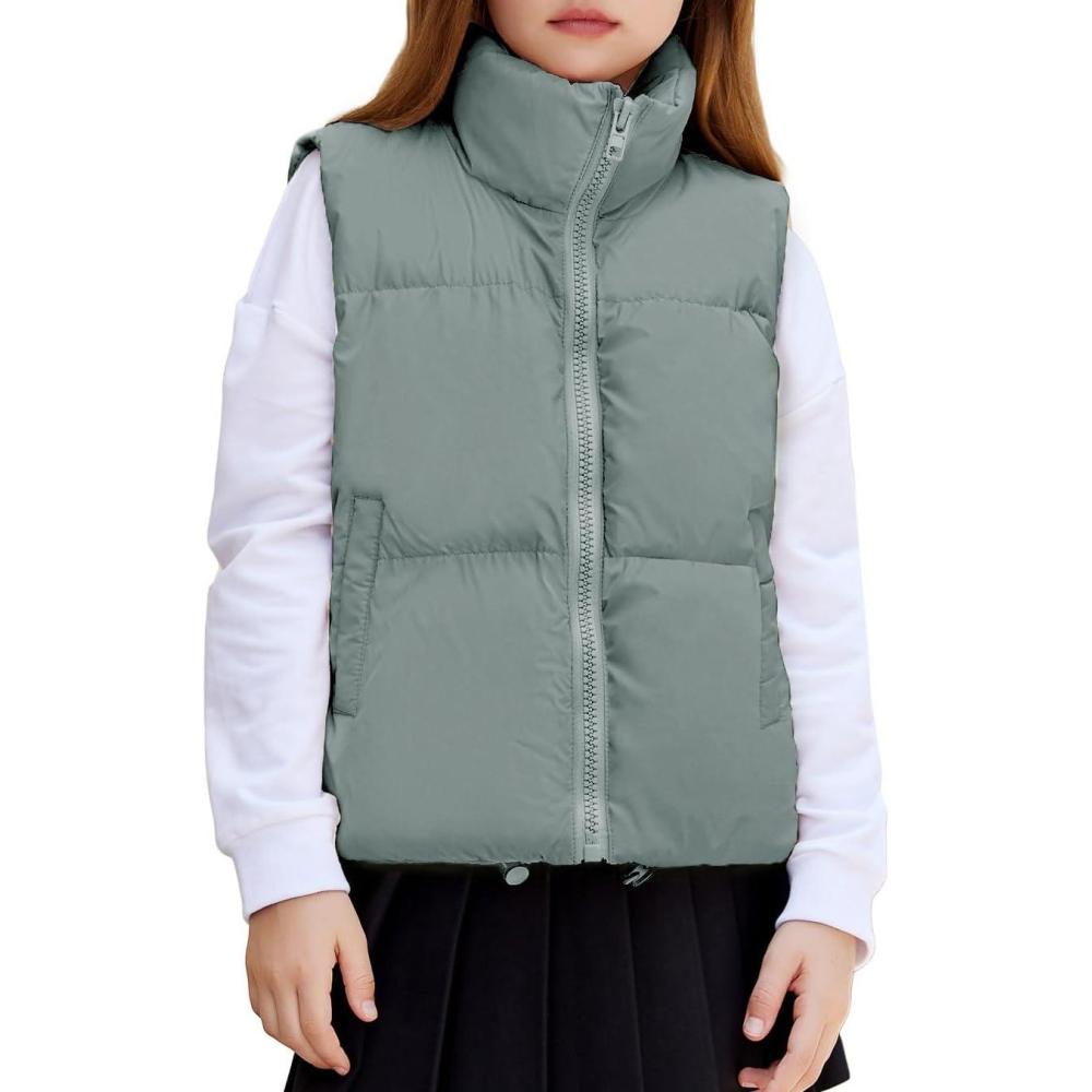 imageArshiner Girls Winter Zipper Puffer Vest Lightweight Sleeveless Outwear Puffy Vests for 512 Years OldLight Grey