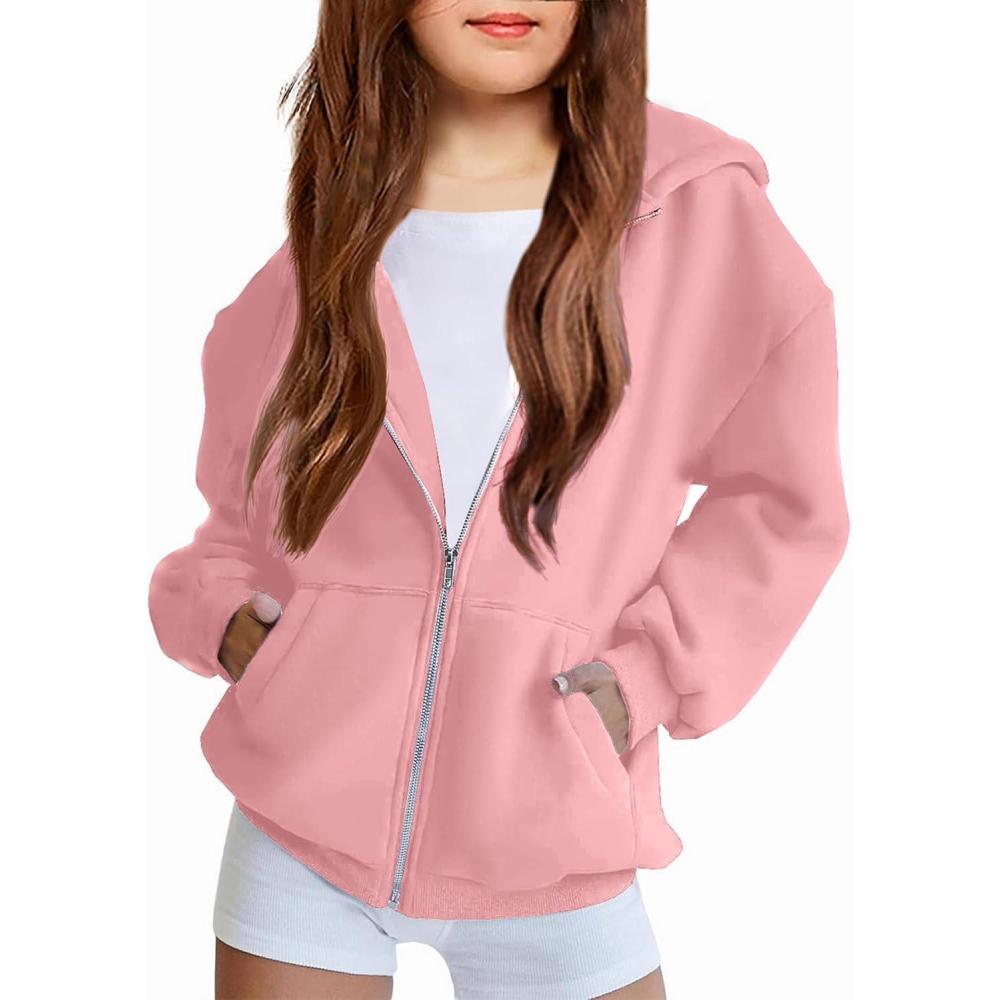 imageArshiner Girls Zip Up Hoodies Teen Fleece FullZip Sweatshirts Jacket Casual Fall Hoodie with PocketLight Pink