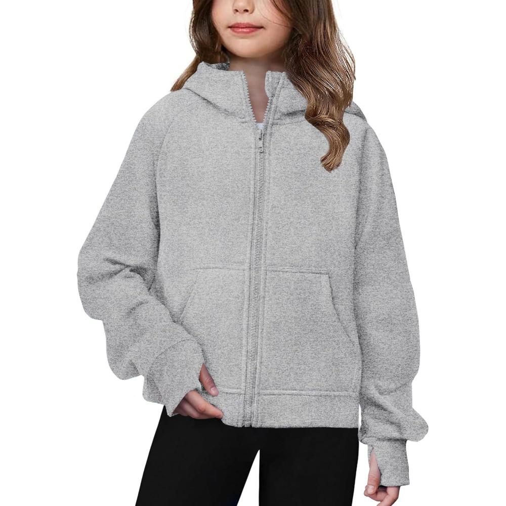 imageArshiner Girls Zip Up Hoodies Teen Hooded Sweatshirts Fleece Jackets Kids Fall Fashion Outfits Winter ClothesGrey
