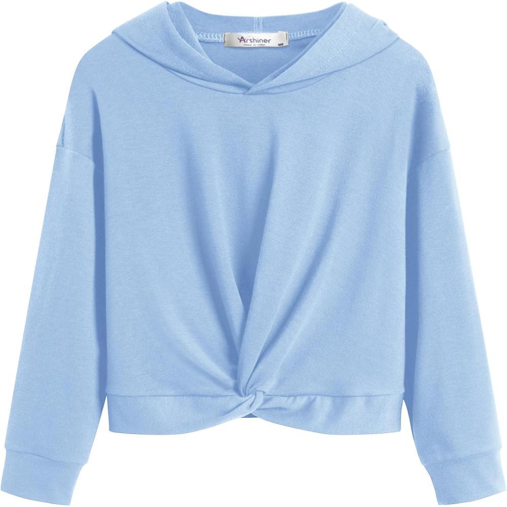 imageArshiner Hoodies for Teen Girls Twist Front Tie Dye Hooded Sweatshirt Casual Long Sleeve Tops Clothes for 513 YearsBlue