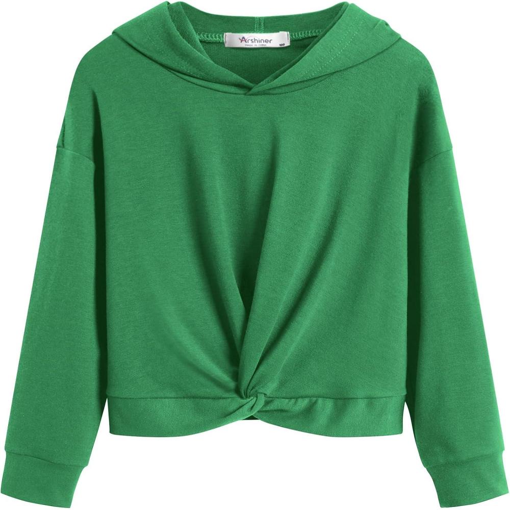 imageArshiner Hoodies for Teen Girls Twist Front Tie Dye Hooded Sweatshirt Casual Long Sleeve Tops Clothes for 513 YearsGreen