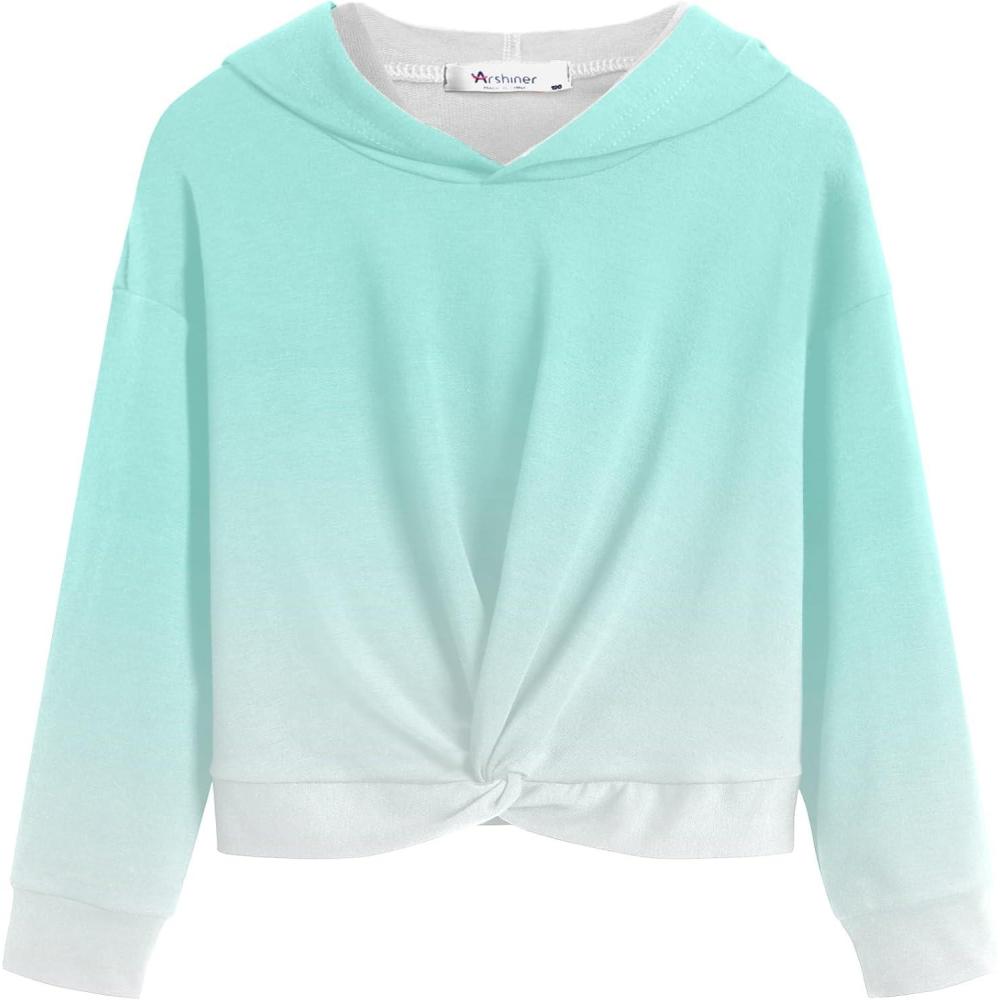imageArshiner Hoodies for Teen Girls Twist Front Tie Dye Hooded Sweatshirt Casual Long Sleeve Tops Clothes for 513 YearsGreen White