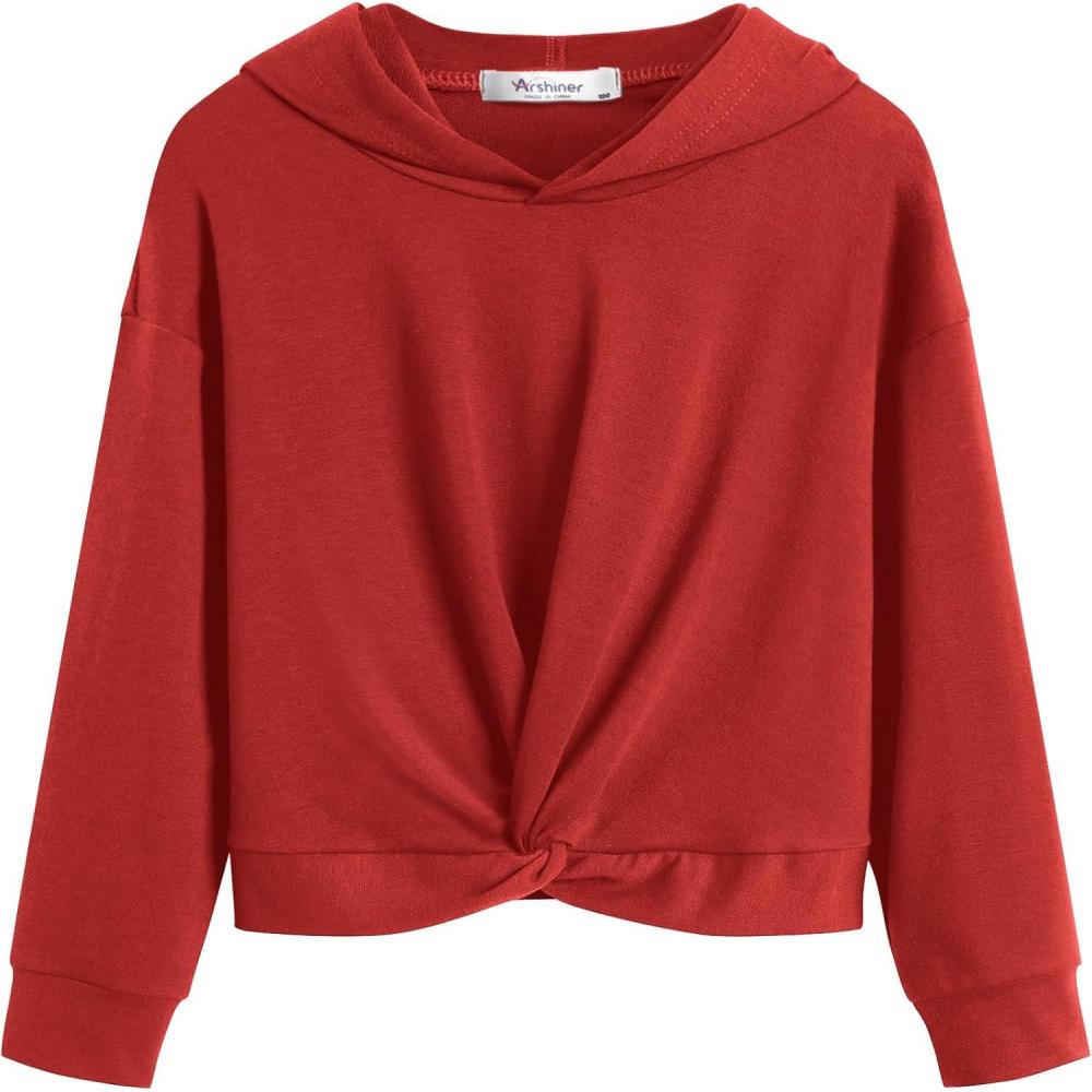imageArshiner Hoodies for Teen Girls Twist Front Tie Dye Hooded Sweatshirt Casual Long Sleeve Tops Clothes for 513 YearsRed