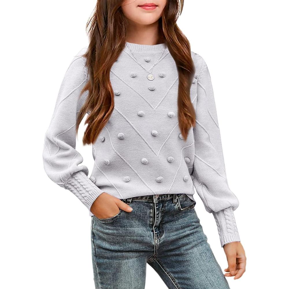 imageArshiner Kid Girls Crew Neck Lantern Sleeve Sweater Cute Jumper Top Pullover Outwear 513 YearsGray